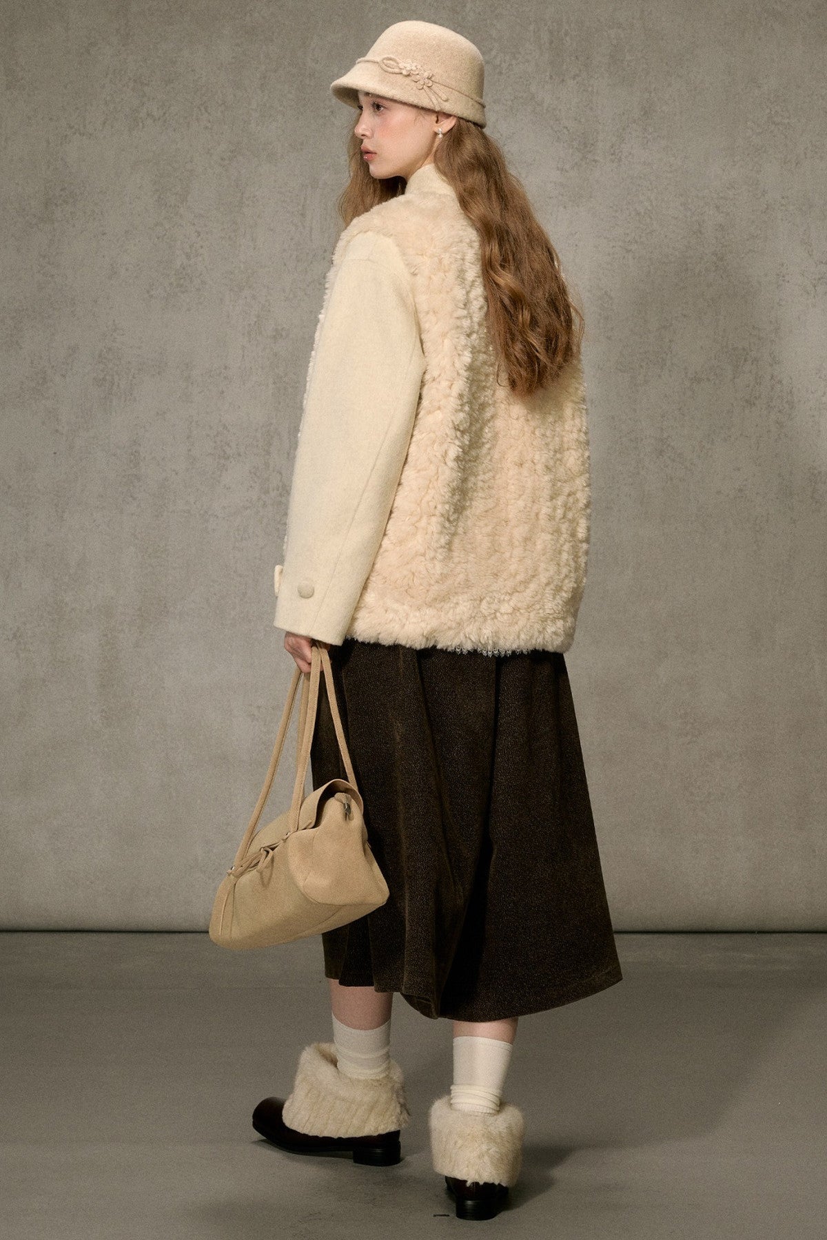 Fluffy Layered-Look Mid-Length Woolen Jacket