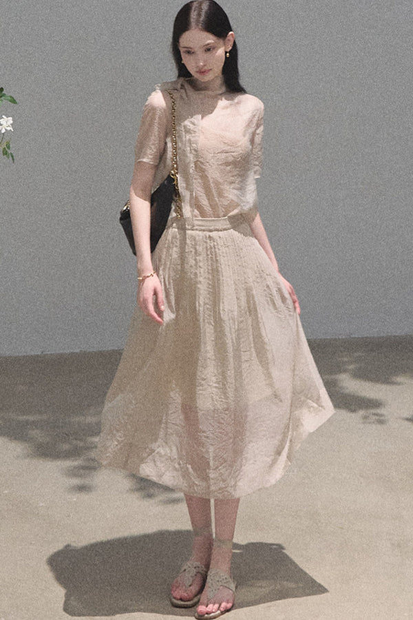 Chiffon Blouse and Pleated Skirt Set-Up