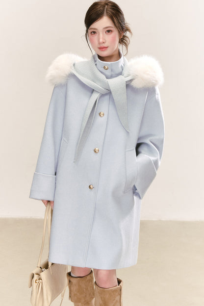 Cappotto in misto lana con collo in pelliccia rimovibile