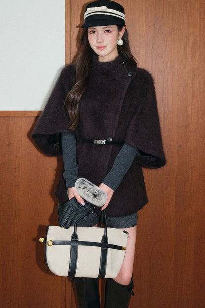 Brushed Wool Cape Coat and Shorts Set-Up