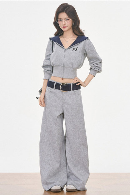 Ensemble sweat-shirt à capuche gris et pantalon large