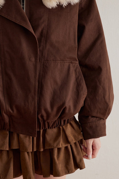 Imitation Lamb Fur Collar Short Jacket