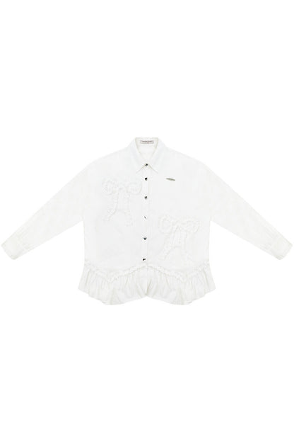 Lace Hem Bow Blouse