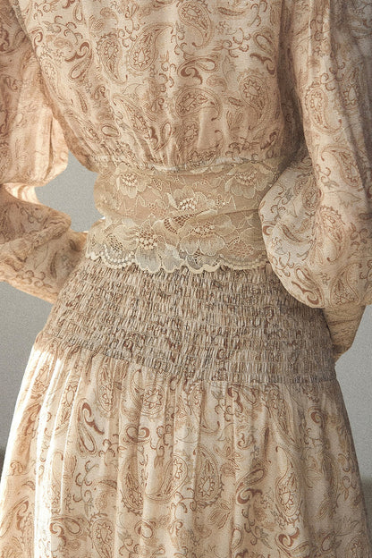 Retro Printed Chiffon Blouse and Skirt Set-Up