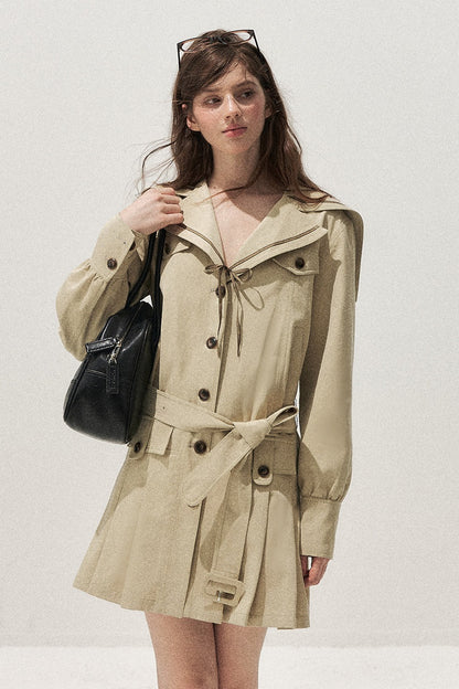 Khaki Navy Collar Trench Coat