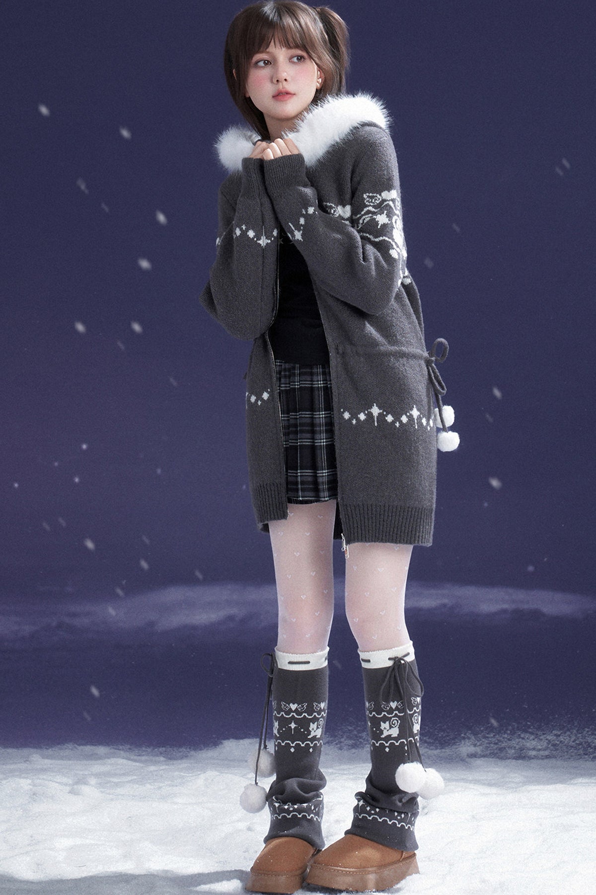 Fair Isle Cat Jacquard Dress Coat
