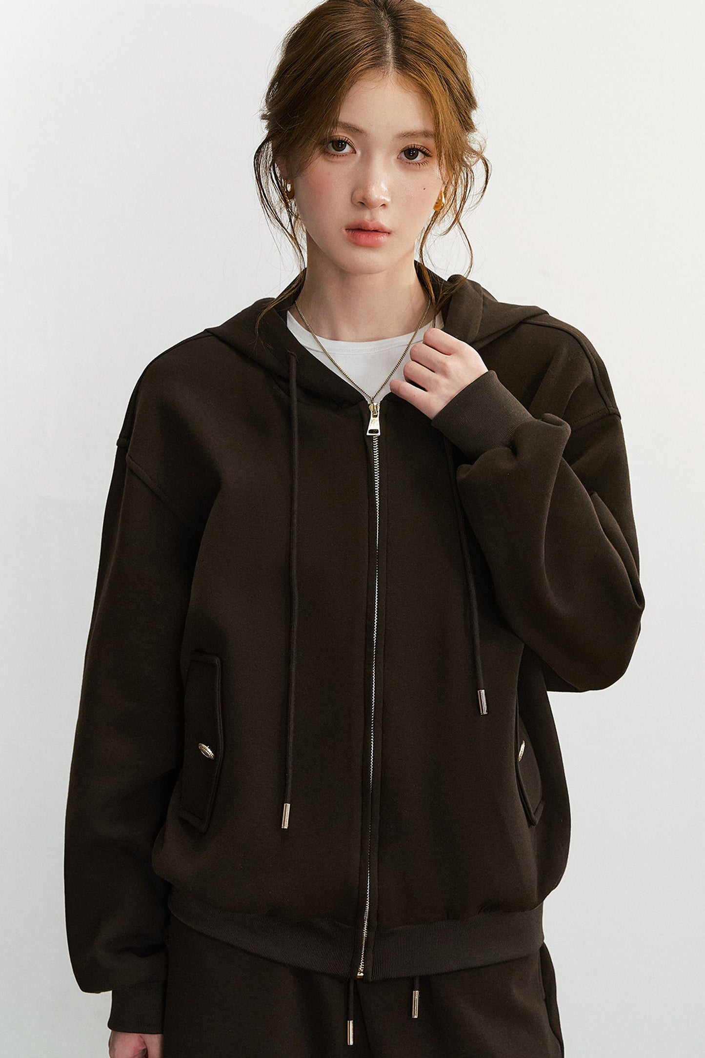Embroidered Hooded Cardigan Sweatshirt and Wide-Leg Pants Set-Up