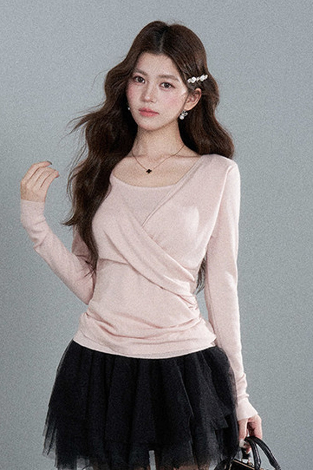 Round Neck Waist-Cinching Knit Top