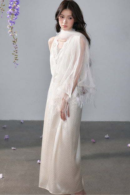 Satin Polka Dot Lace Long Dress