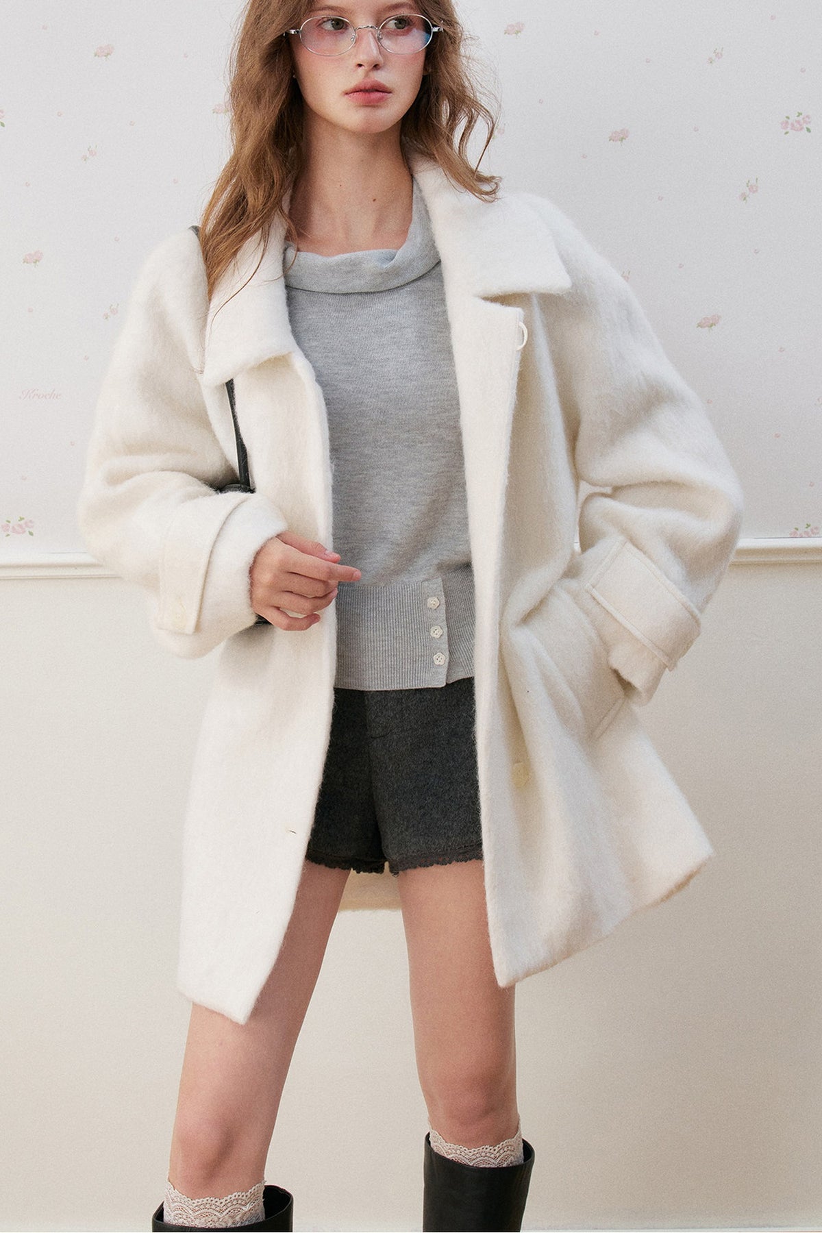 Asymmetric Diagonal Button Cowl Knit Top