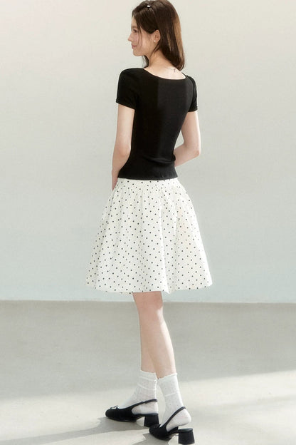 Polka Dot Knit Short Sleeve Top
