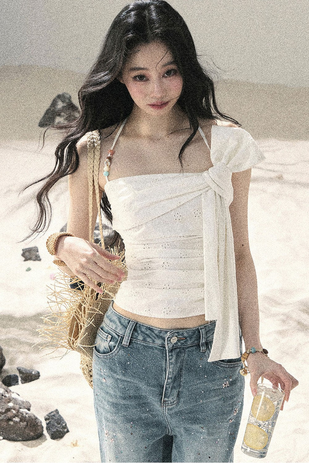 Halter Knot Pleated Top