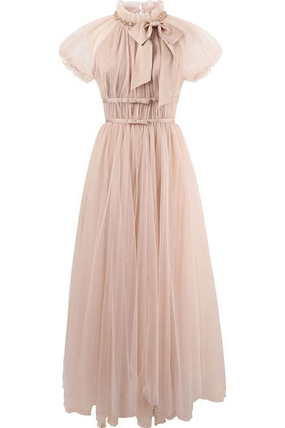 Bow Irregular Hem Tulle Dress