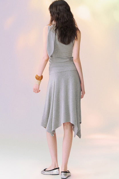 Ribbon Tie Sleeveless Top and Asymmetrical Skirt Set-Up