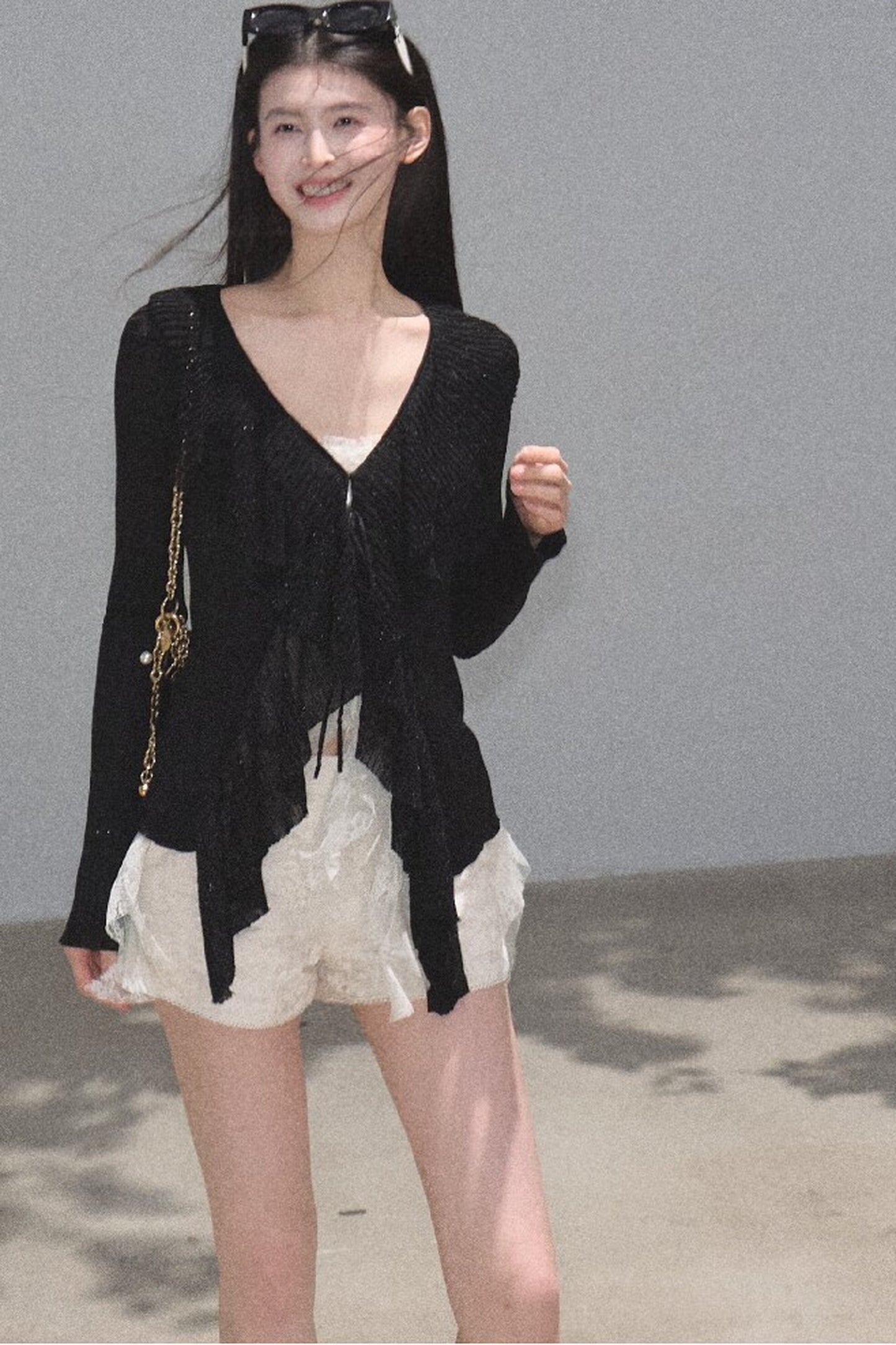 Shimmer V-Neck Long-Sleeve Blouse Top