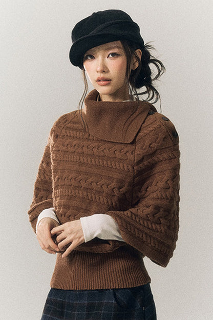 Cable Knit Lapel Cape Sweater