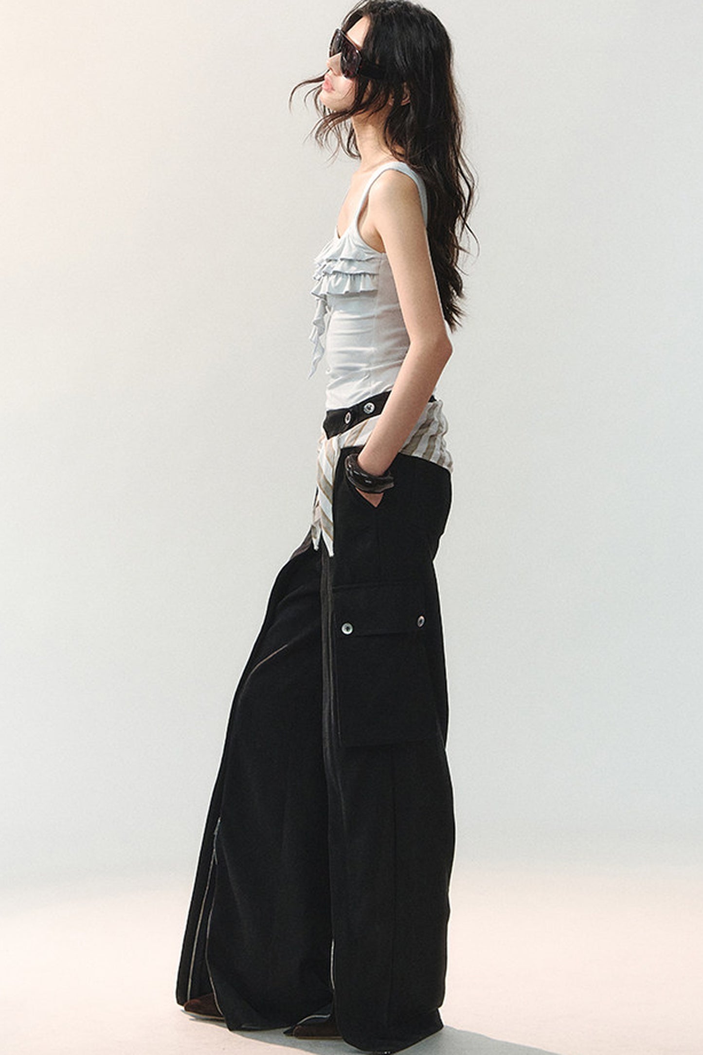 Square Neck Ruffle Trim Tank Top