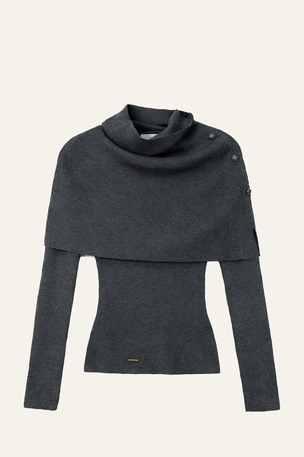 Long-Sleeve Wool Lyocell Knit Top and Detachable Cape Shawl Set