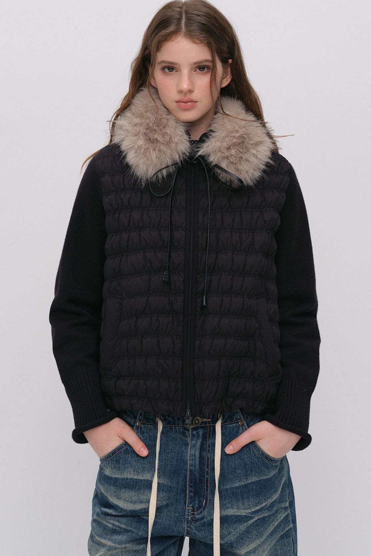 Knit Spliced Quilted Down Jacket