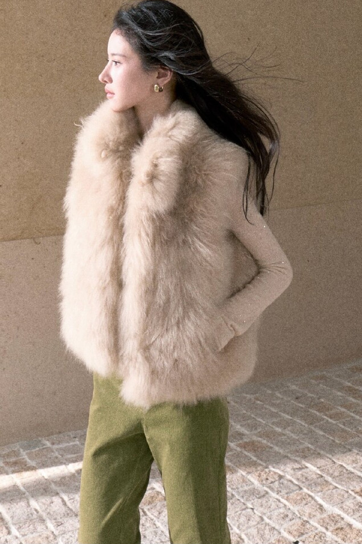 Short Fluffy V-Open Front Fur Vest