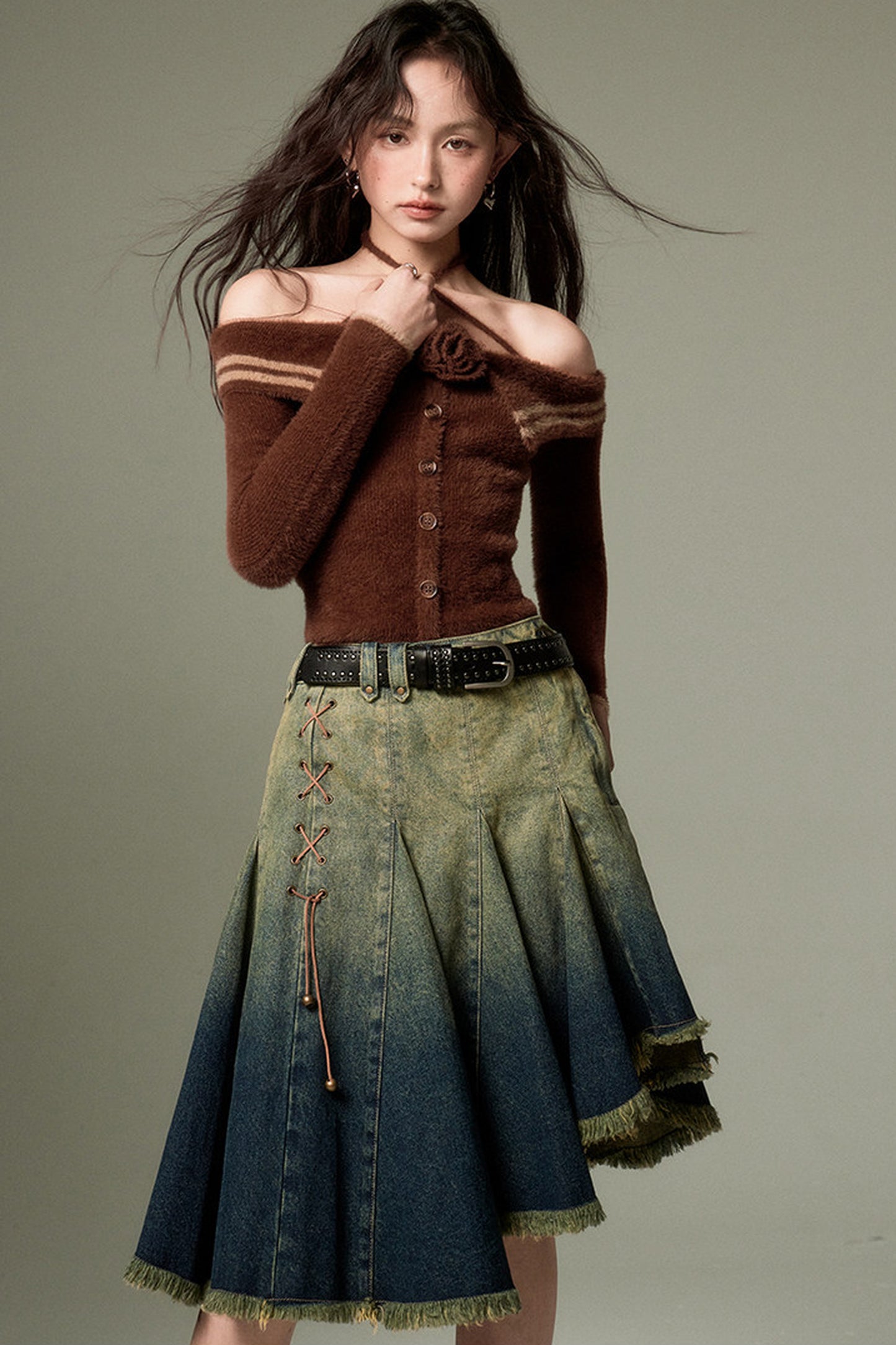 Rose Cross-Strap Off-Shoulder Sweater