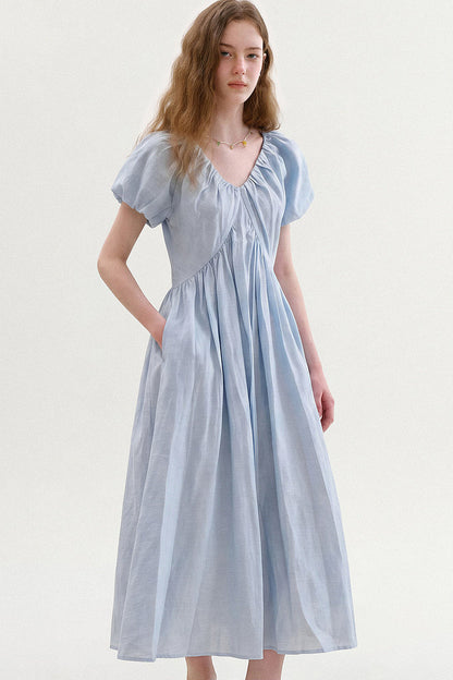 Lyocell Puff Sleeve Dress