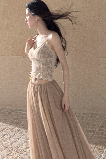 French Lace V-Neck Waist-Cinching Camisole