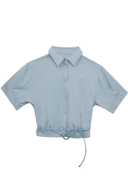 Short Sleeve Light Blue Shirt and Skirt Set-Up