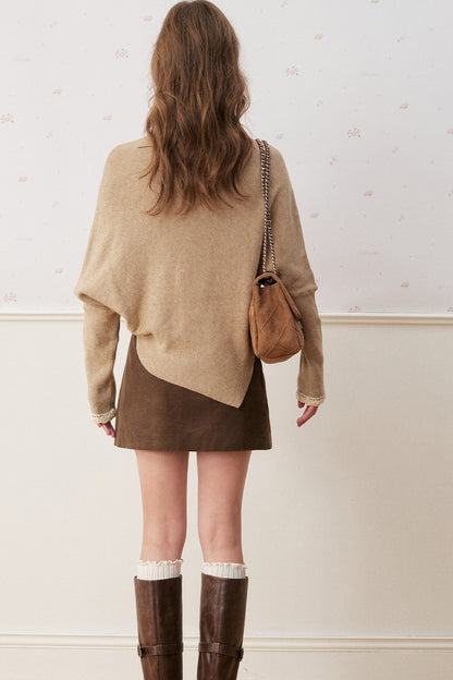 Batwing Sleeve Folded Neck Sweater