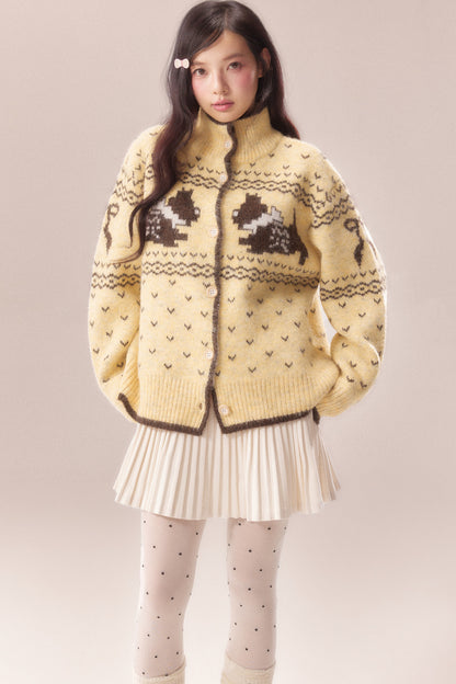 High Collar Dog Knit Cardigan