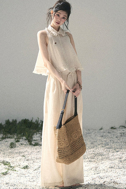 Conjunto de top de encaje francés y falda capullo