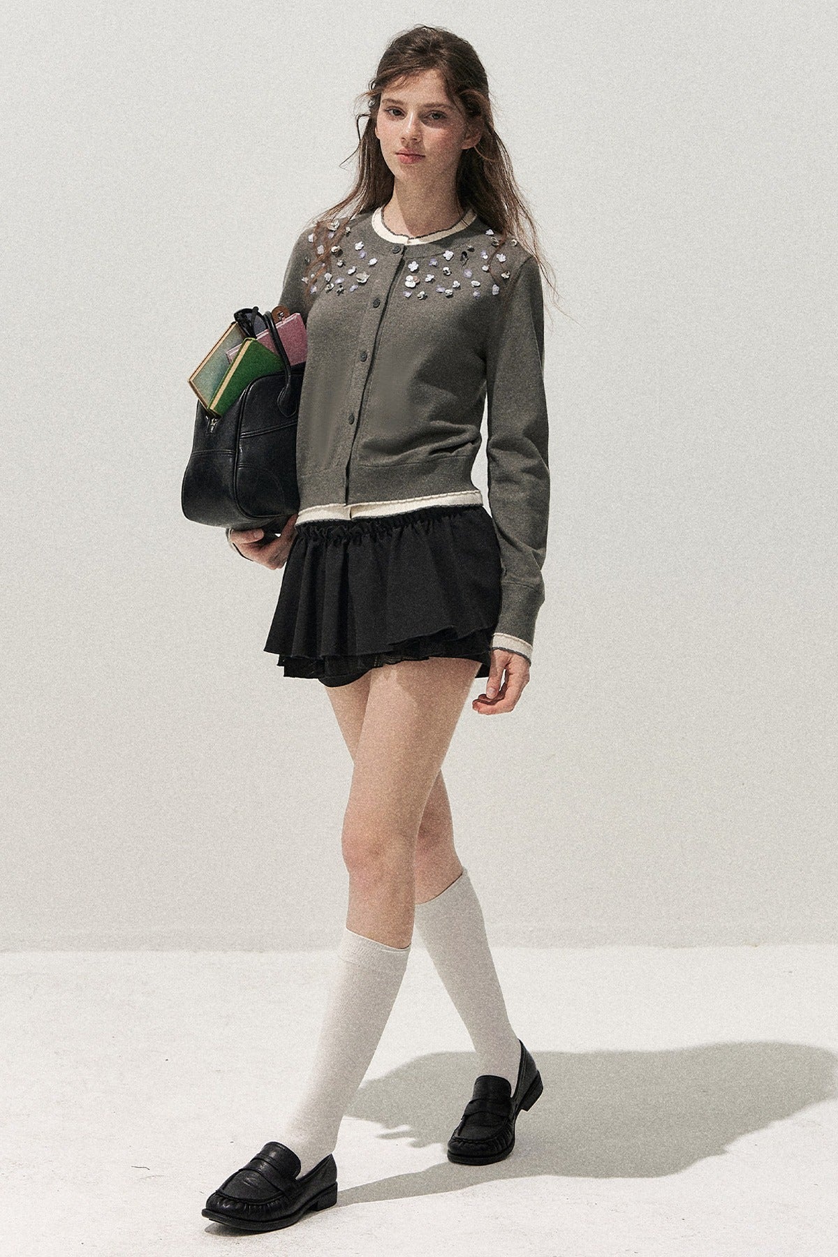 Hand-Beaded Layered-Look Cardigan