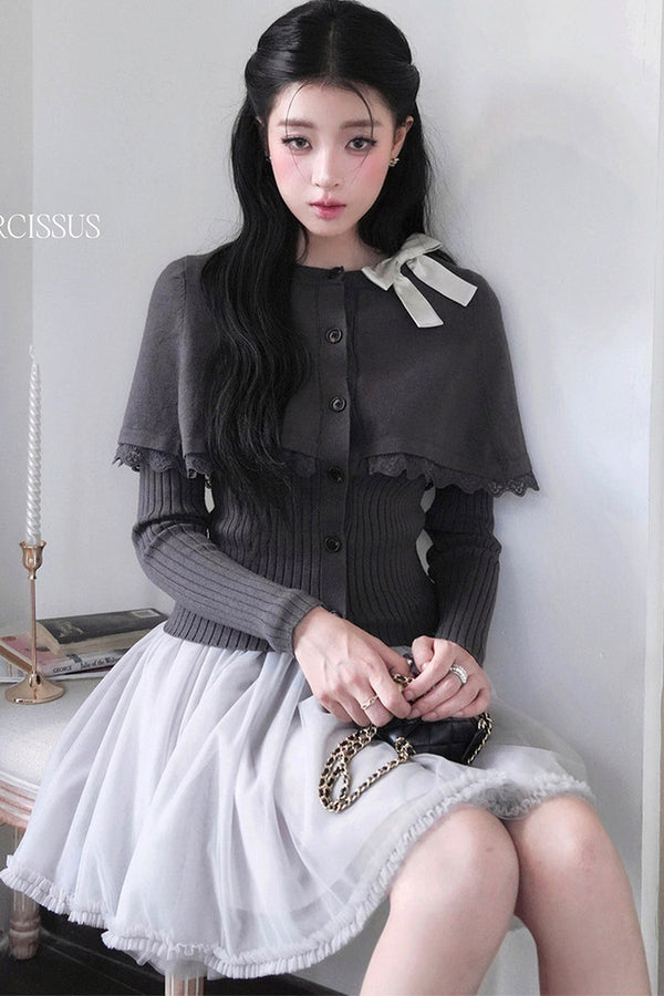 Layered-Look Knit Sweater and Skirt Set-Up