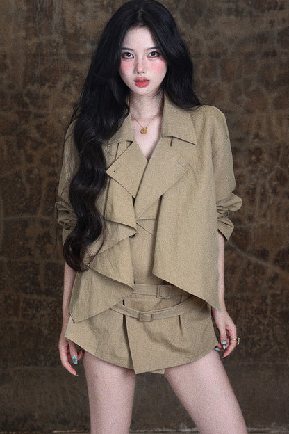 Waist-Tie Design Workwear Trench Coat