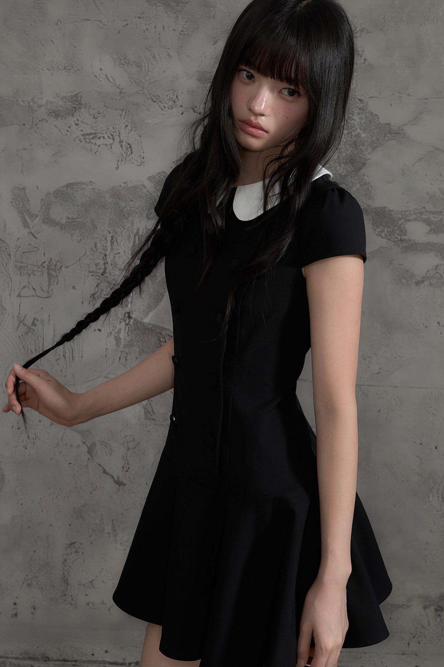 Double-Breasted Doll Collar A-Line Dress