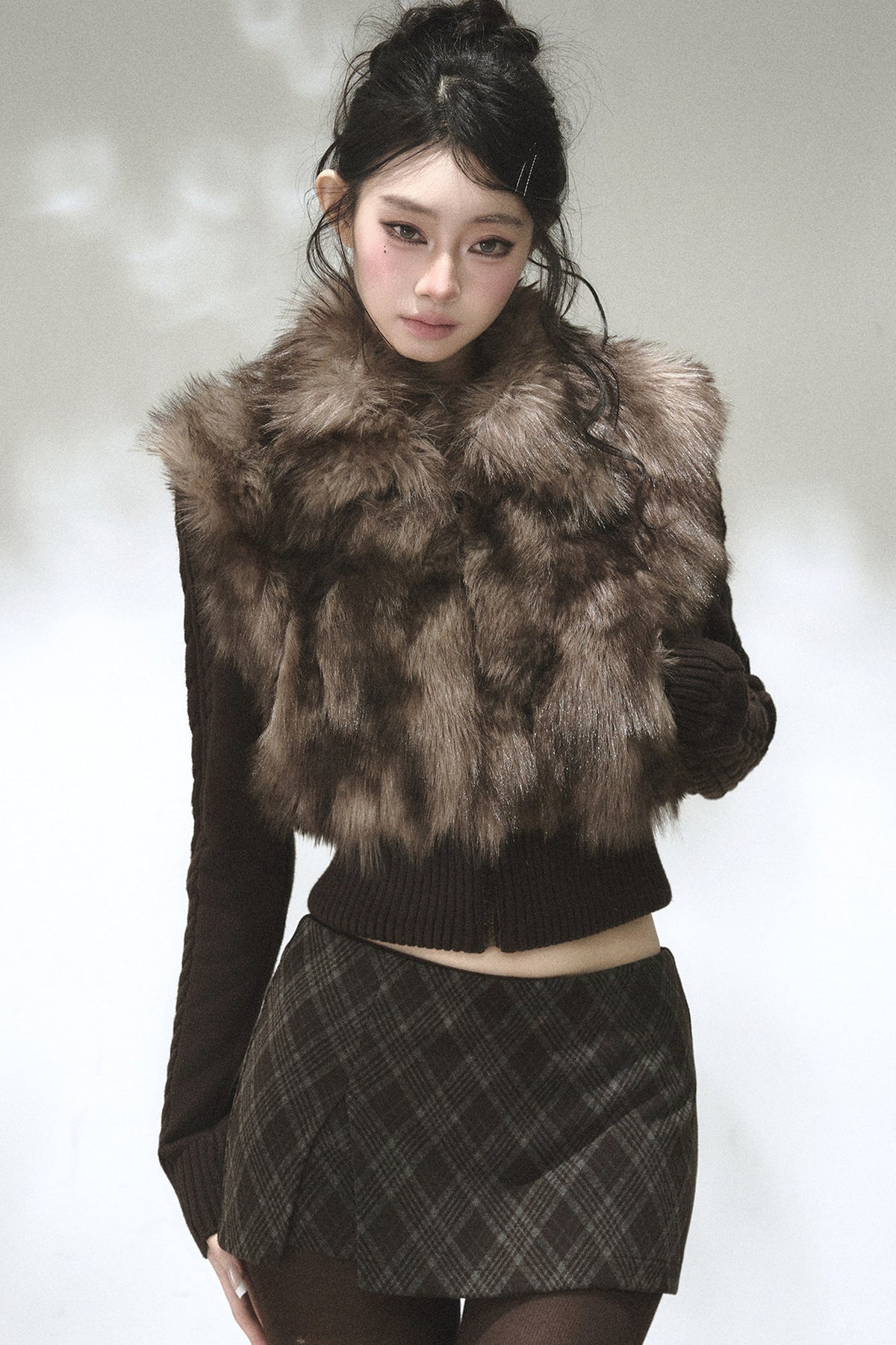 Eco-Friendly Gradient Faux Fur Knitted Jacket