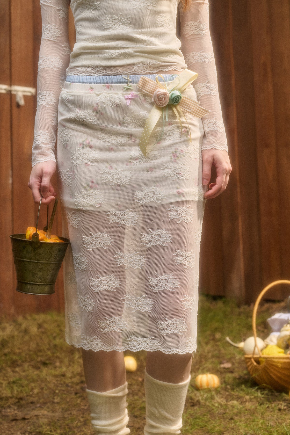 Layered-Look Lace Top and Skirt Set-Up