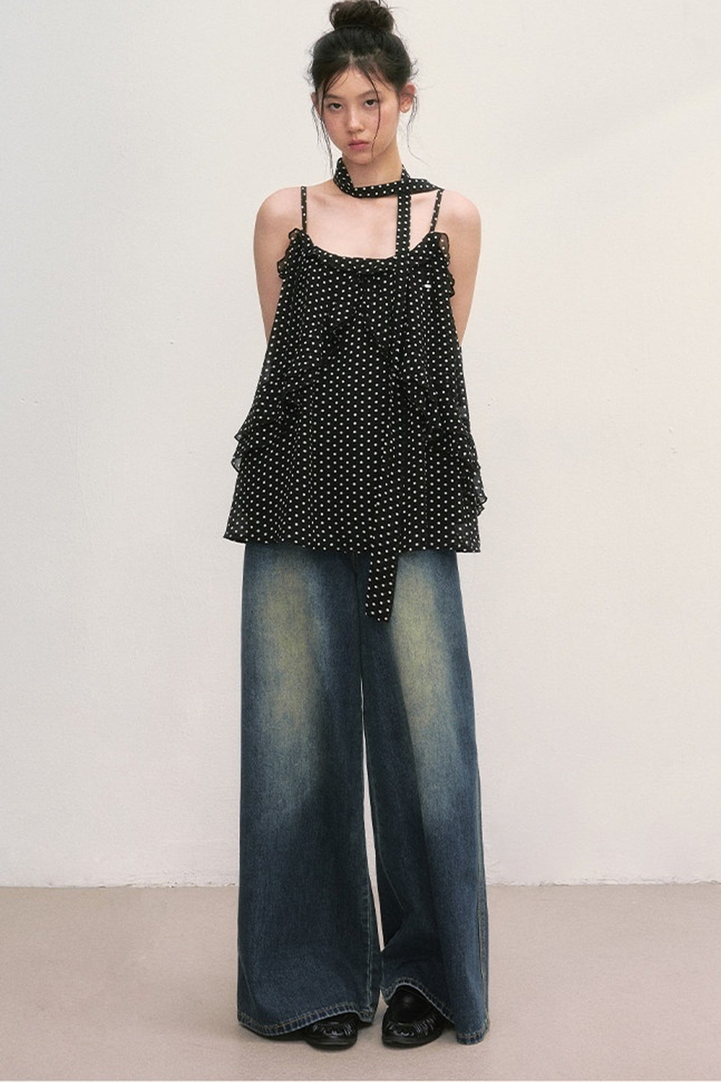 Polka Dot Ruffled Chiffon Camisole