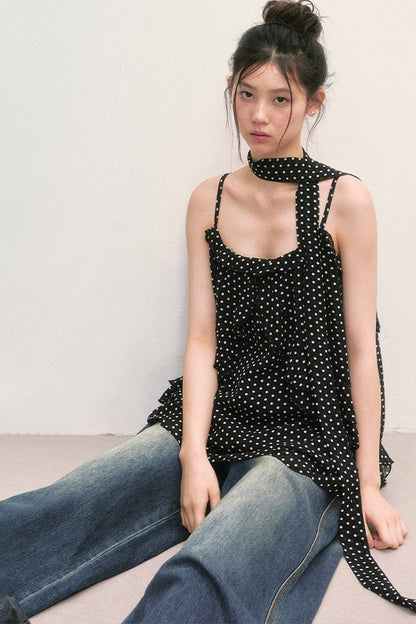 Polka Dot Ruffled Chiffon Camisole