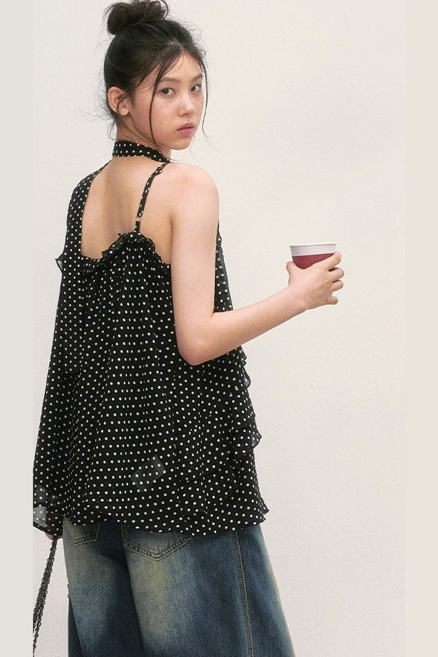 Polka Dot Ruffled Chiffon Camisole