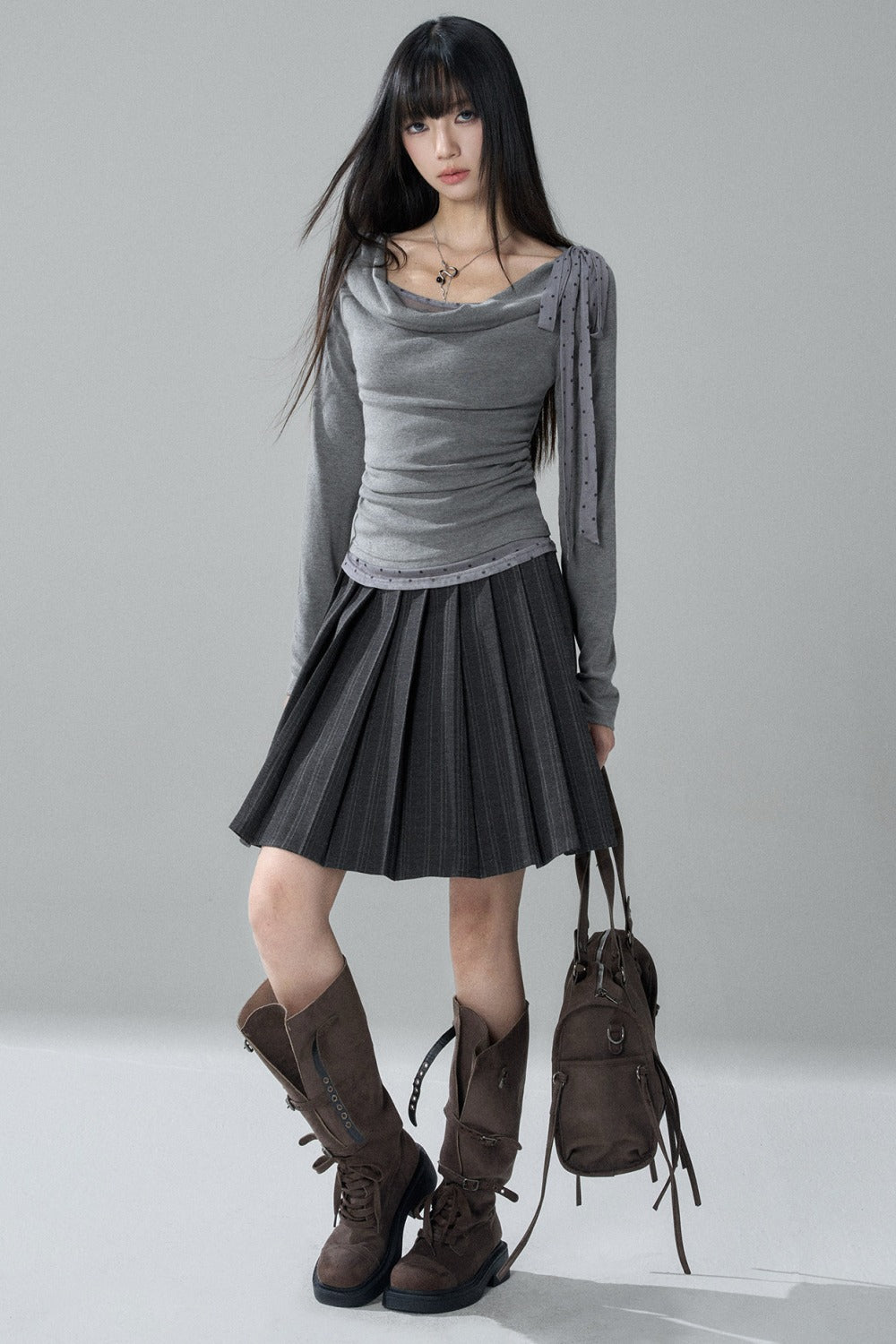 Gray Swing Collar Blouse