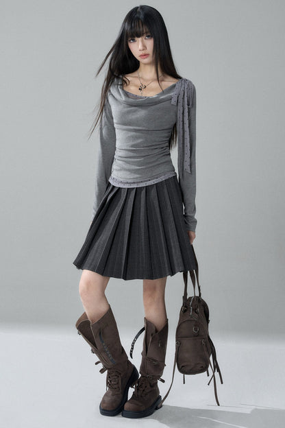 Gray Swing Collar Blouse