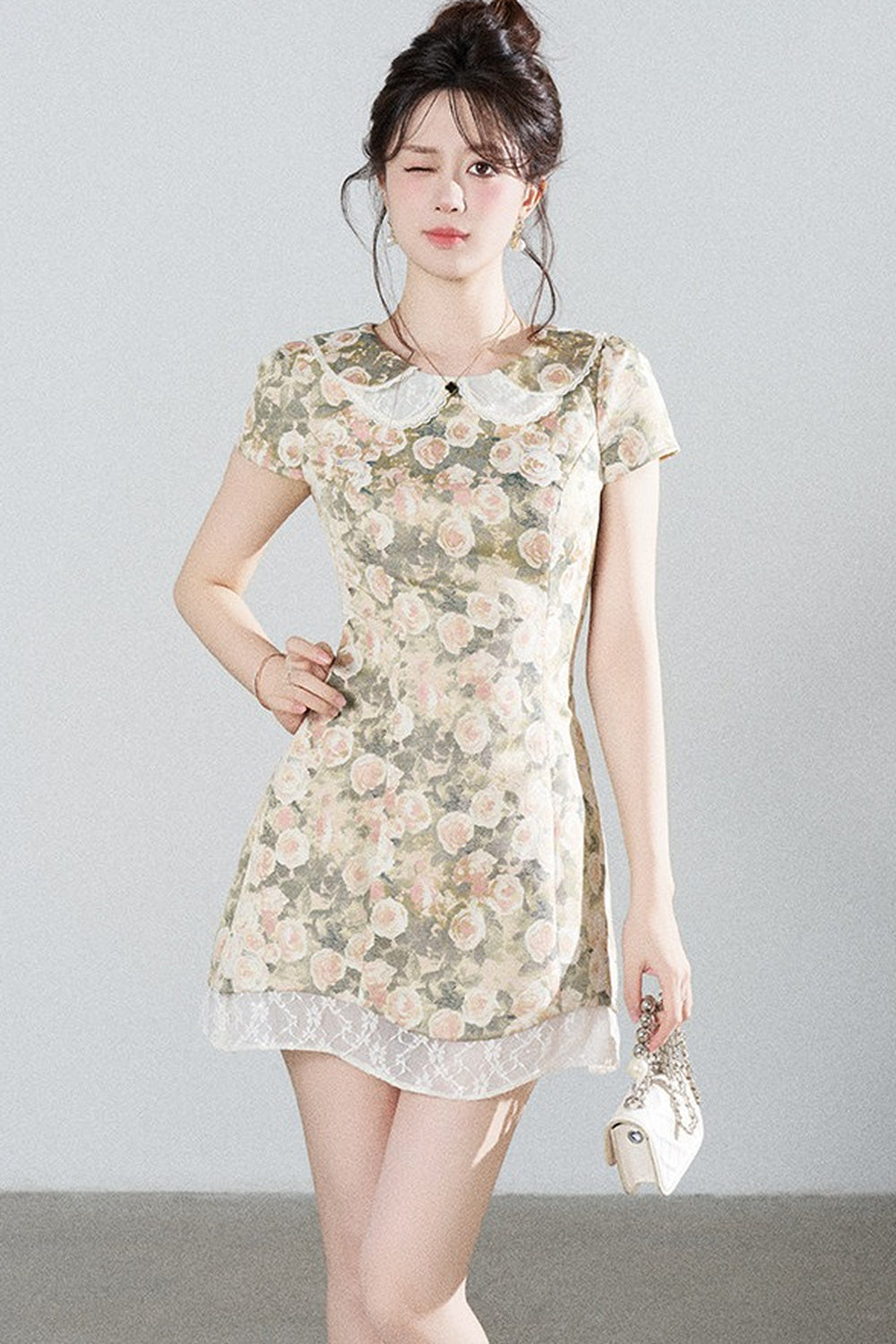 Floral Jacquard Doll Collar Dress