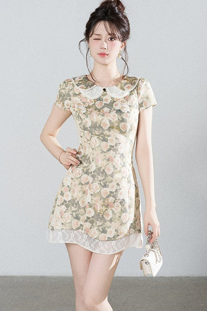 Floral Jacquard Doll Collar Dress