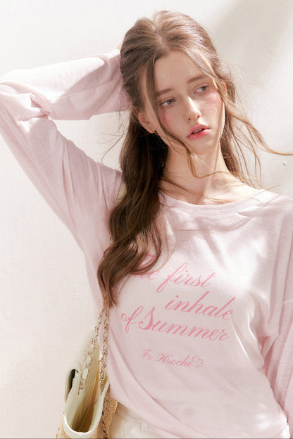 Blusa in lino con stampa a lettere e fiocco di neve