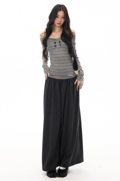 Striped Off-Shoulder Knit Top and Jeans Set-Up