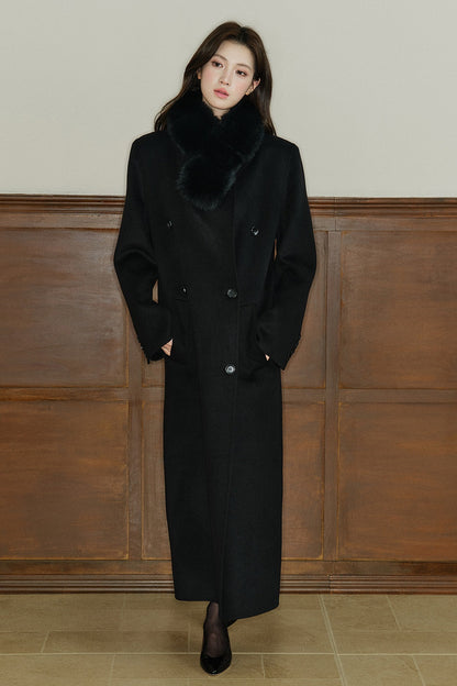 Double Breasted Notch Lapel Long Wool Coat
