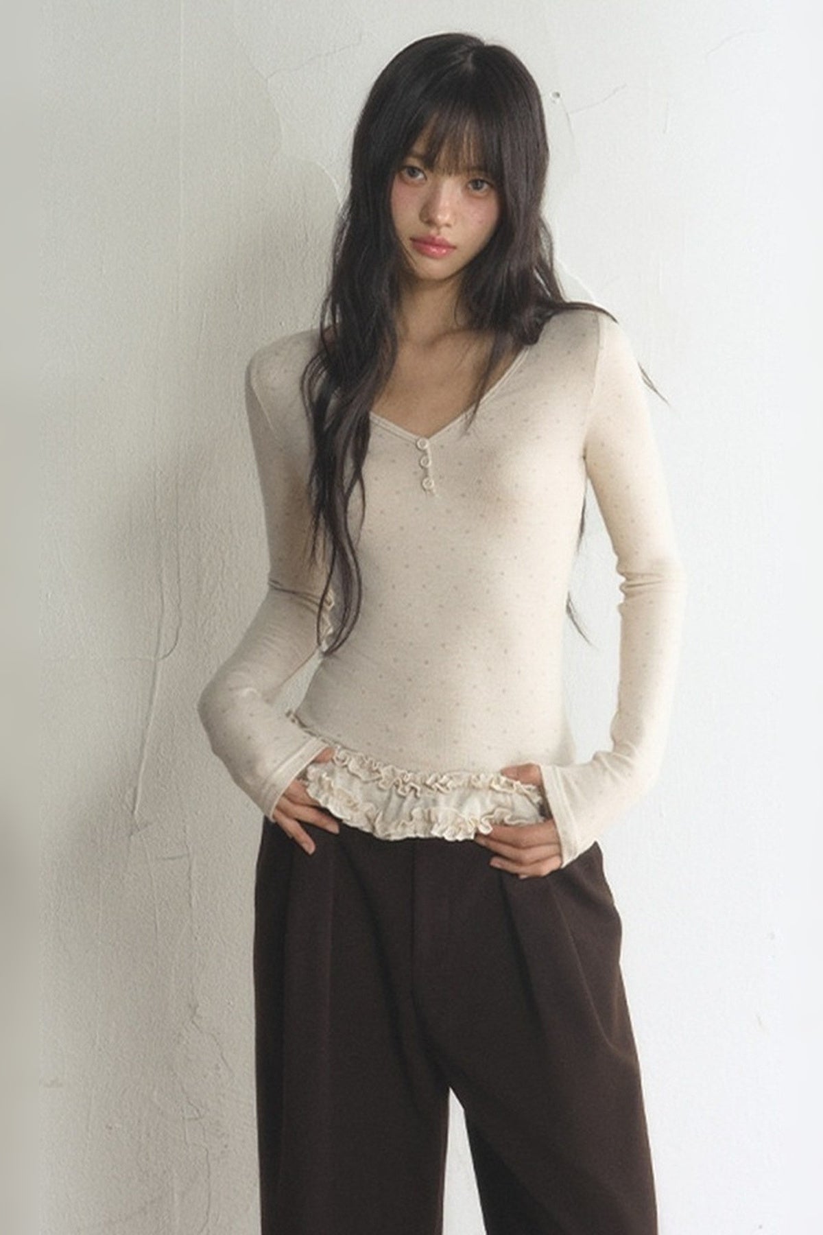 Polka Dot Long-Sleeve Top and Pants Set-Up