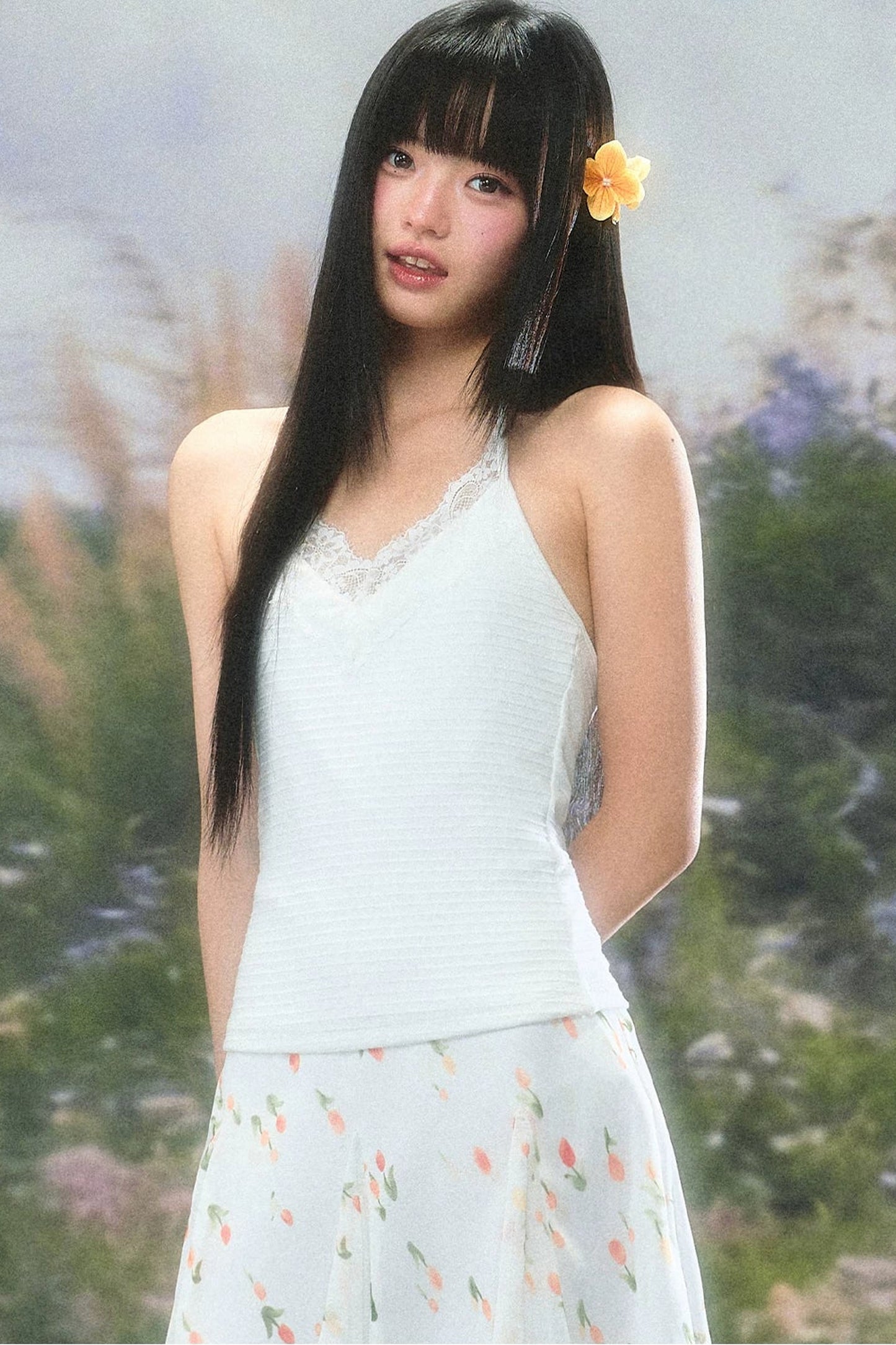 레이스 홀터 캐미솔 셋업