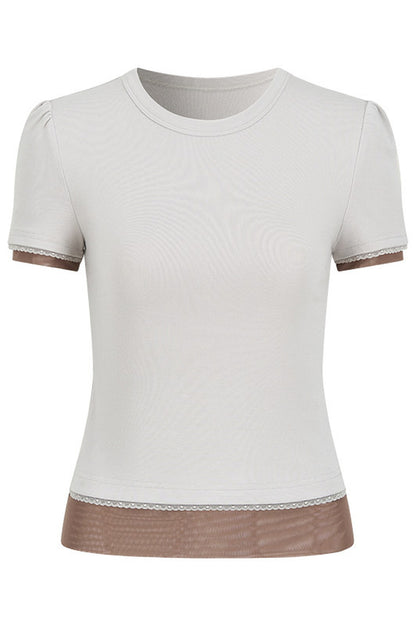 Double-Layer Patchwork Lace Trim T-Shirt